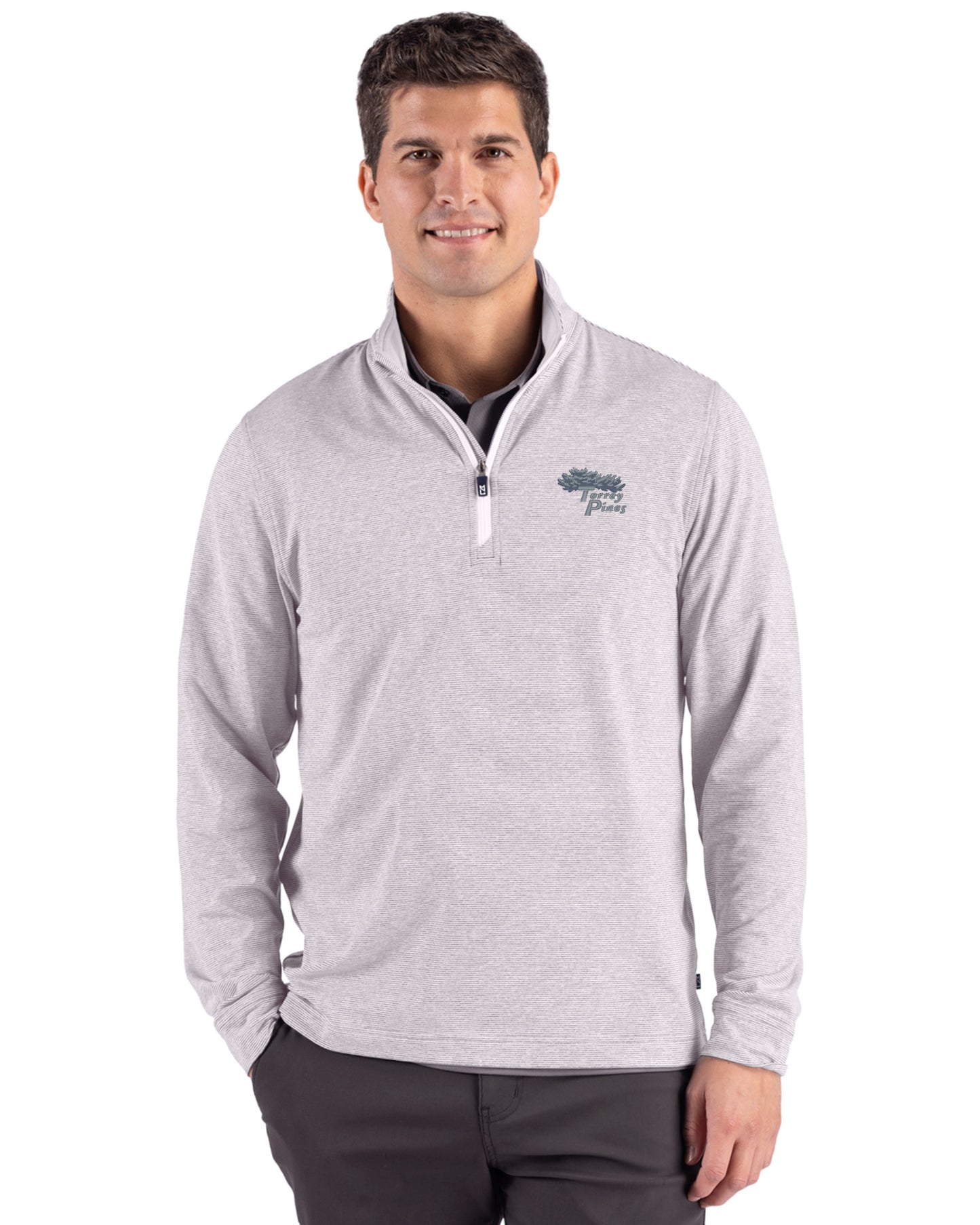 Torrey Pines Cutter & Buck Adapt Recycled Soft Knit Stripe Mens Big & Tall Quarter Zip Pullover