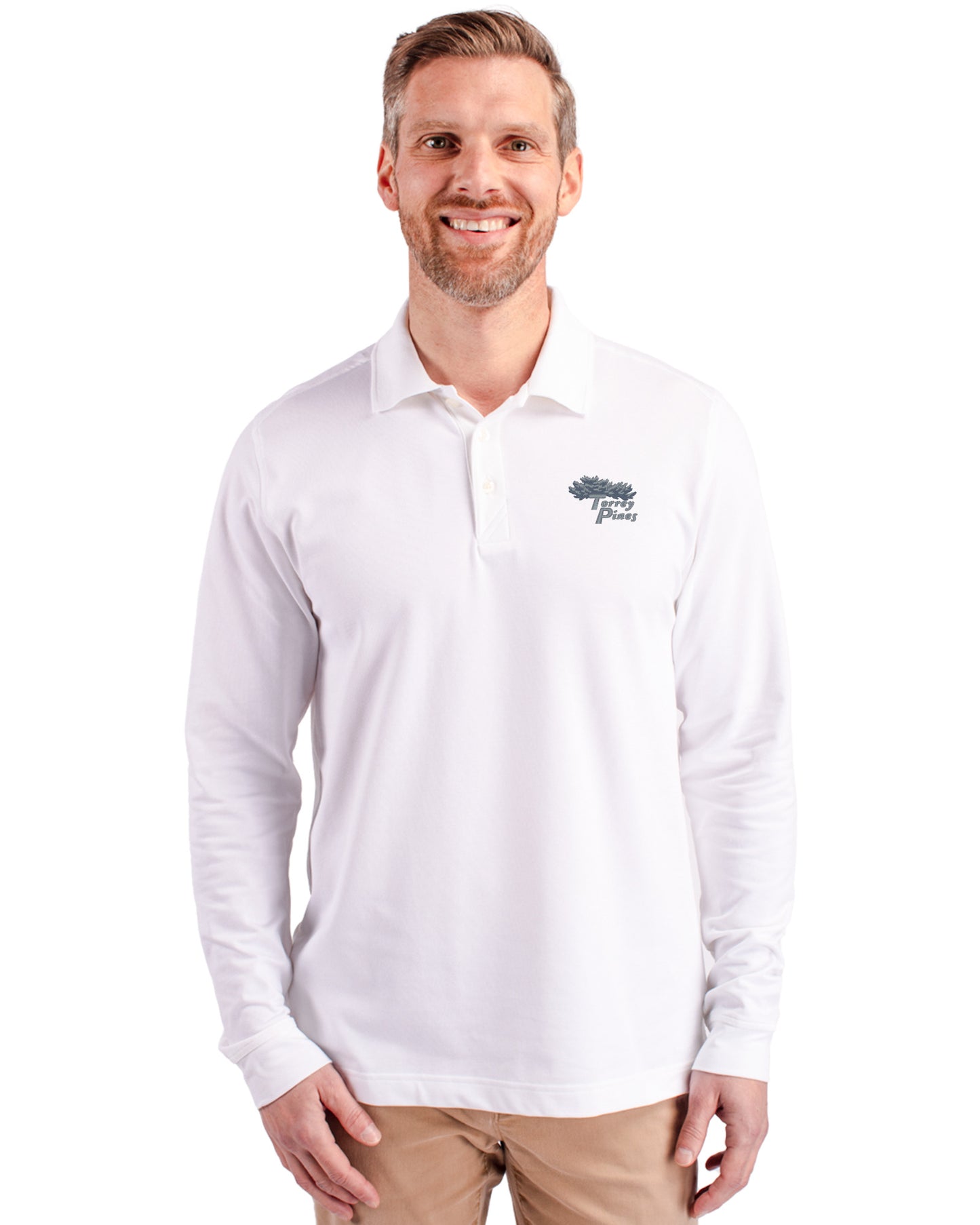 Torrey Pines Cutter & Buck Advantage Recycled Cotton-Blend Pique Mens Big & Tall Long Sleeve Polo