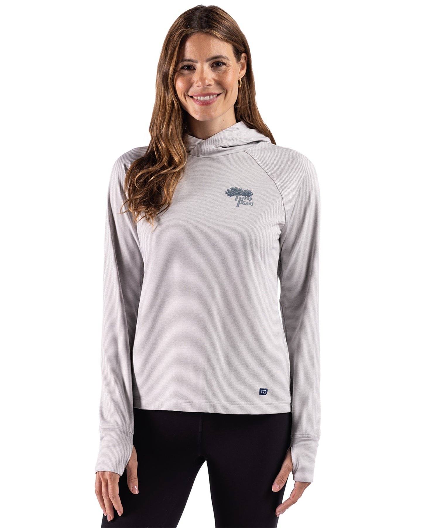 Torrey Pines Cutter & Buck Adapt Recycled Soft Knit Stripe Womens Hooded Pullover