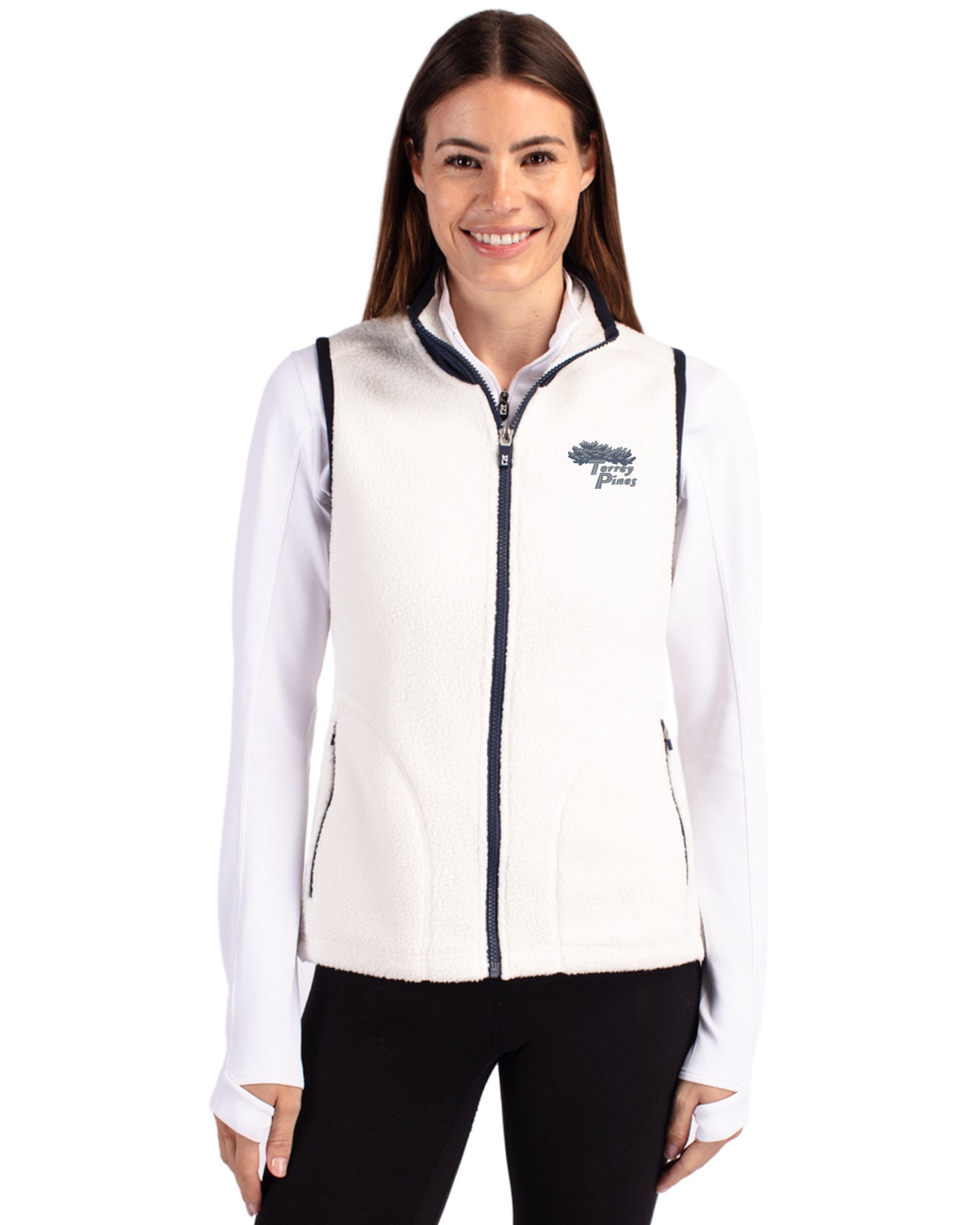 Torrey Pines Cutter & Buck Cascade Epic Comfort Recycled Sherpa Fleece Womens Full Zip Vest