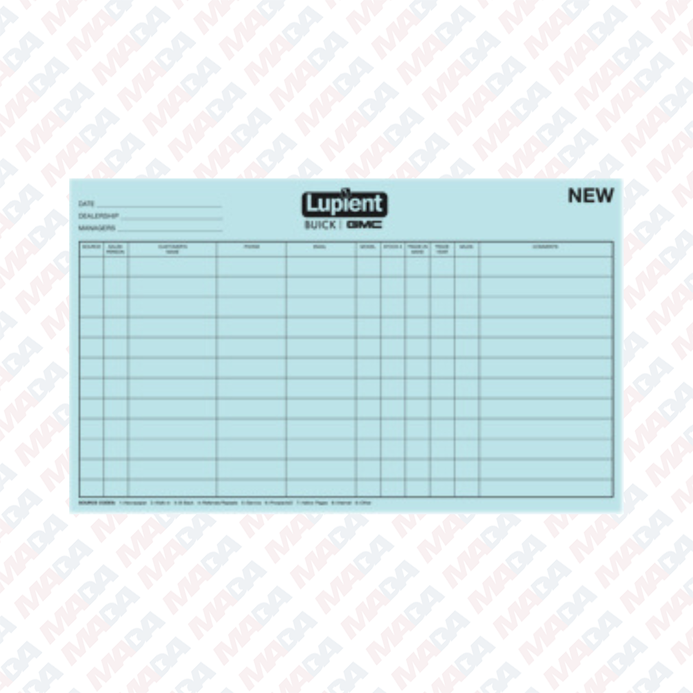 Blue New Car Log Sheet - Lupient Buick GMC Minneapolis (1 pack)
