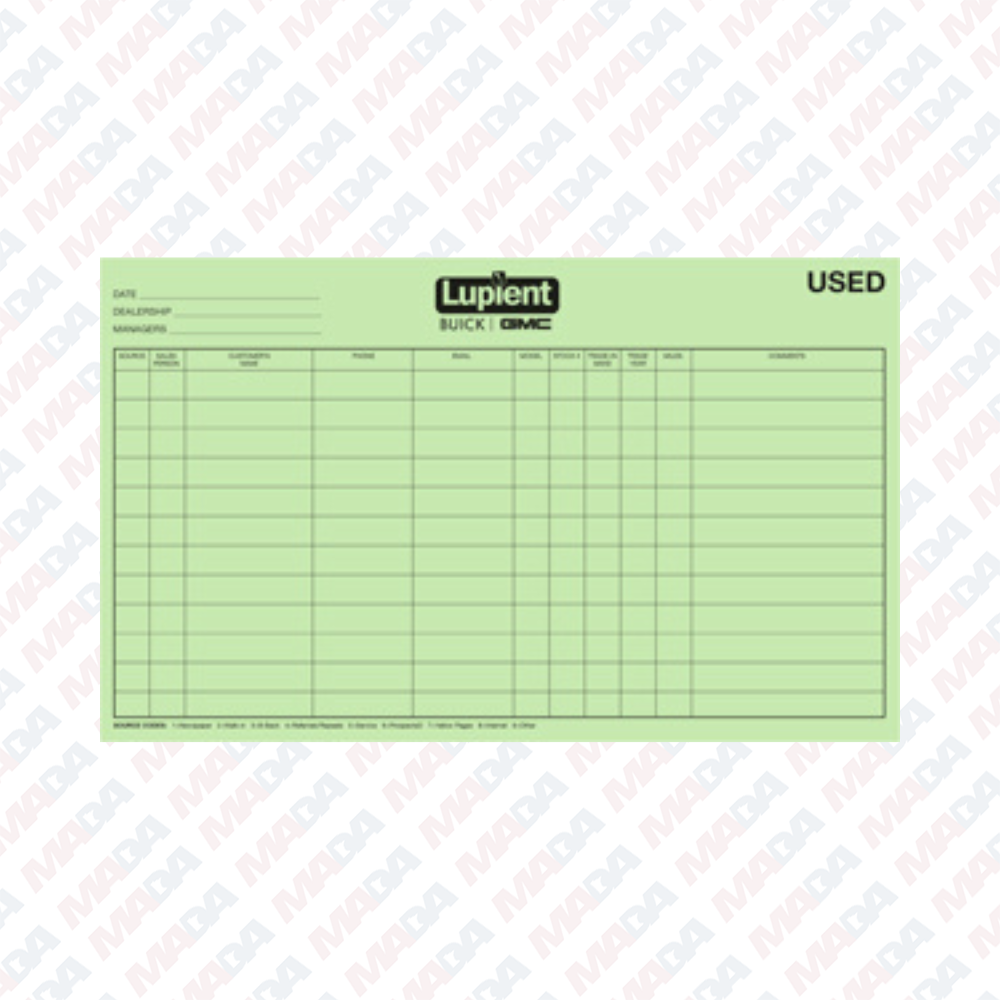 Green Used Car Log Sheet - Lupient Buick GMC Minneapolis (1 pack)