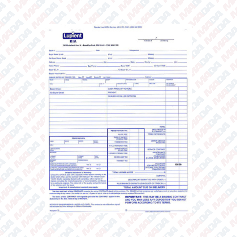 Buyers Orders - Lupient Kia BP (1 pack)