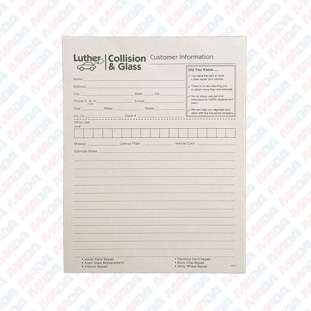 Luther Customer Information Sheet (50 Pack)