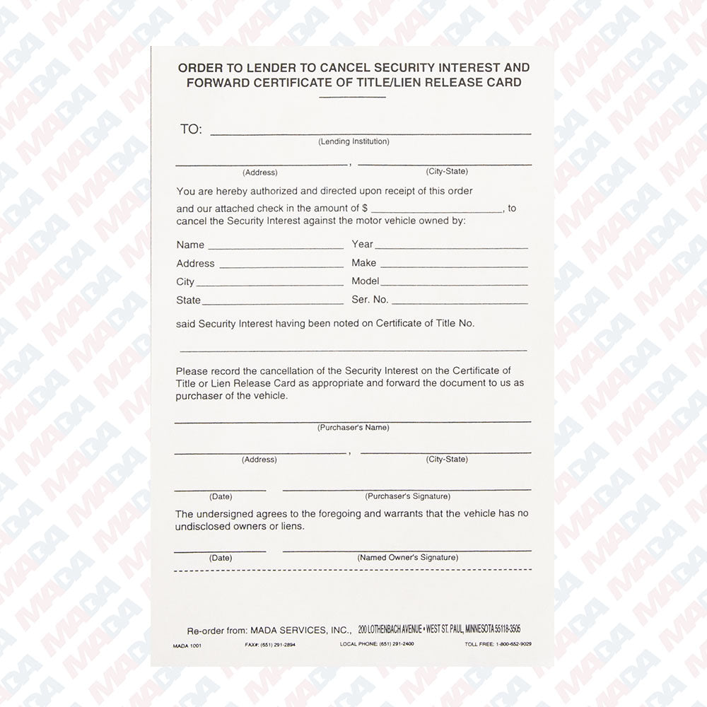 Order To Lender (100 Pack)