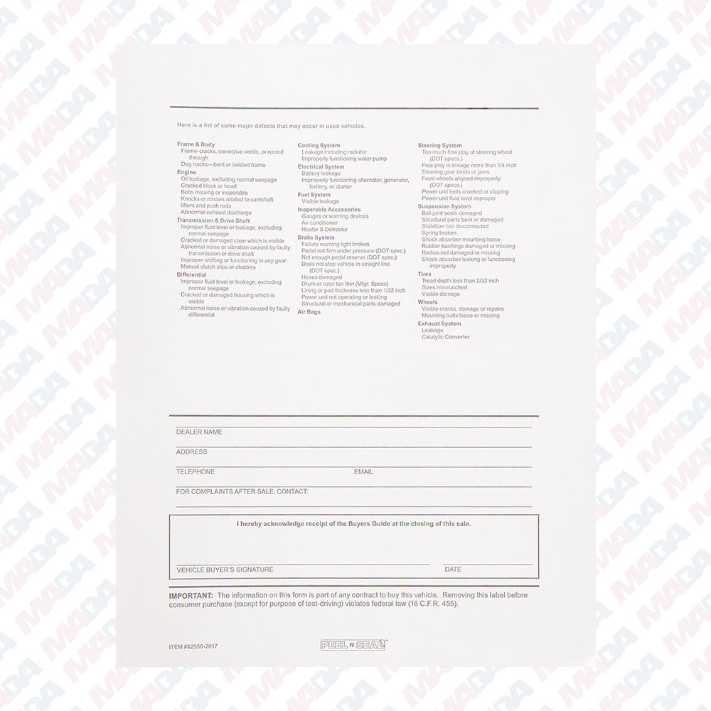 Buyers Guide Window Sticker (100 pack)