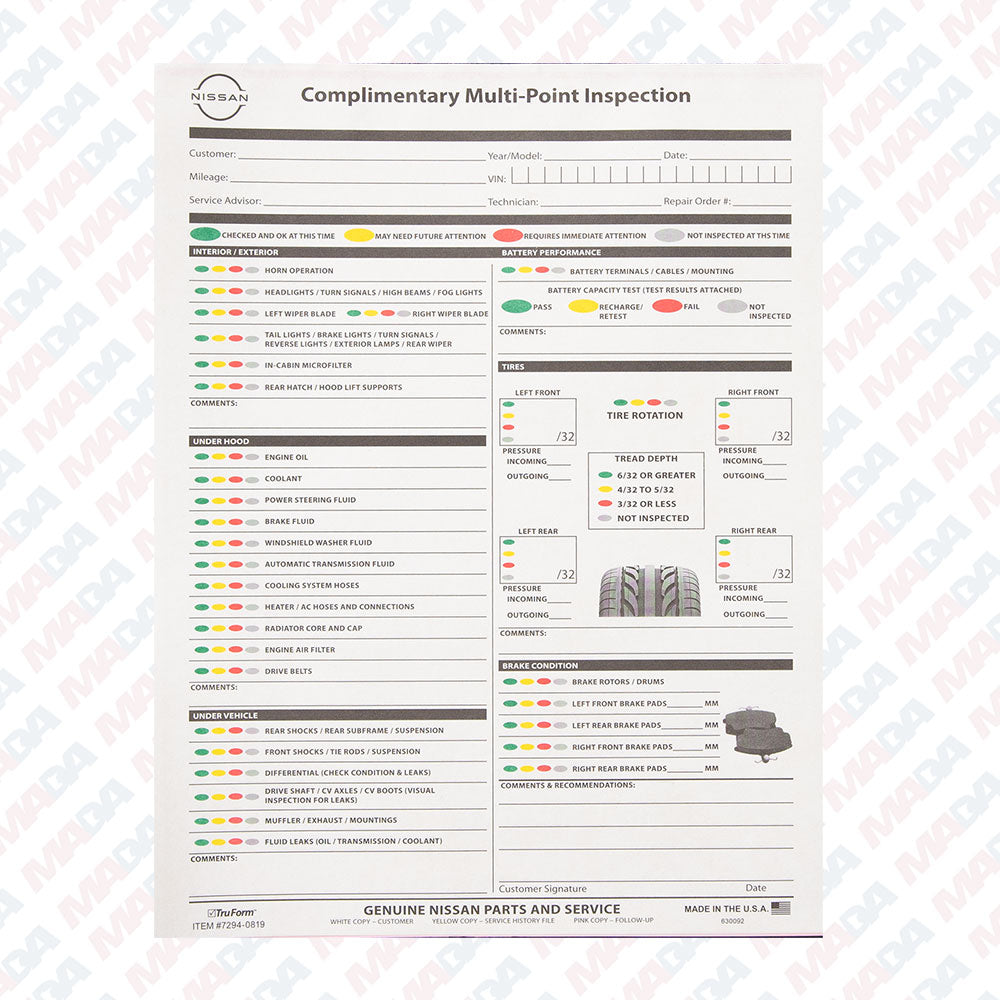 Nissan Multi Point Vehicle Inspection (250 Pack)