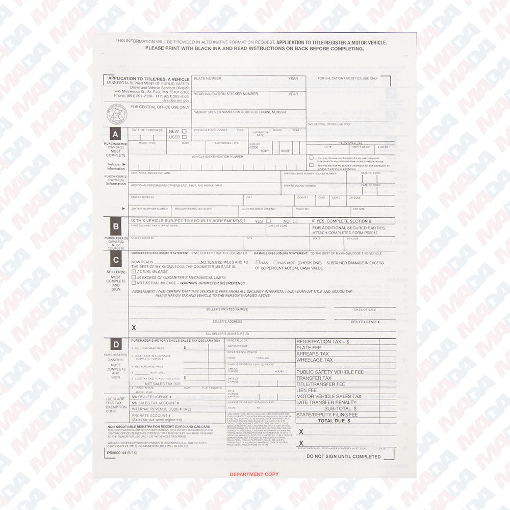 Mn Title Application Form