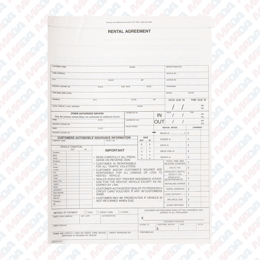 Mada Rental Agreement (4-90) (100 Pack)