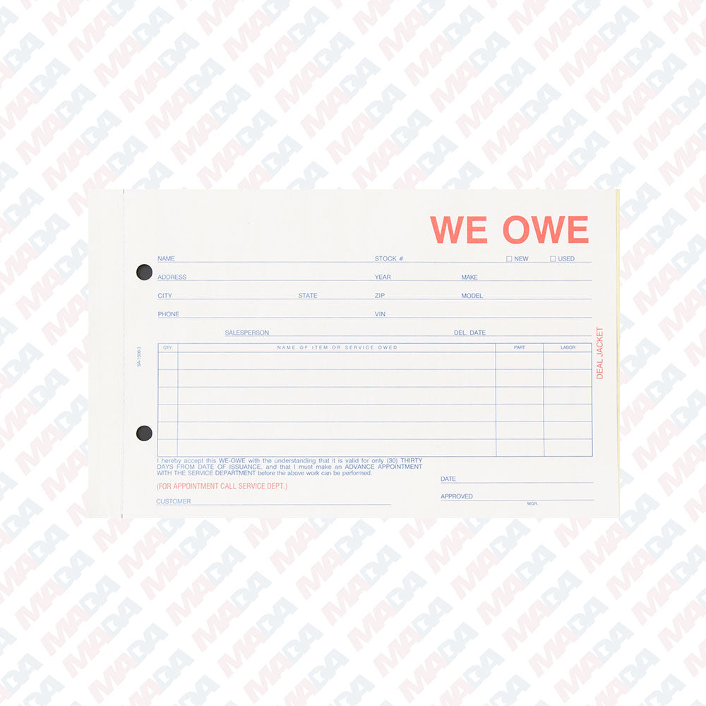 We Owe Form 5 2/3X9 1/4 Ncr (100 Pack)