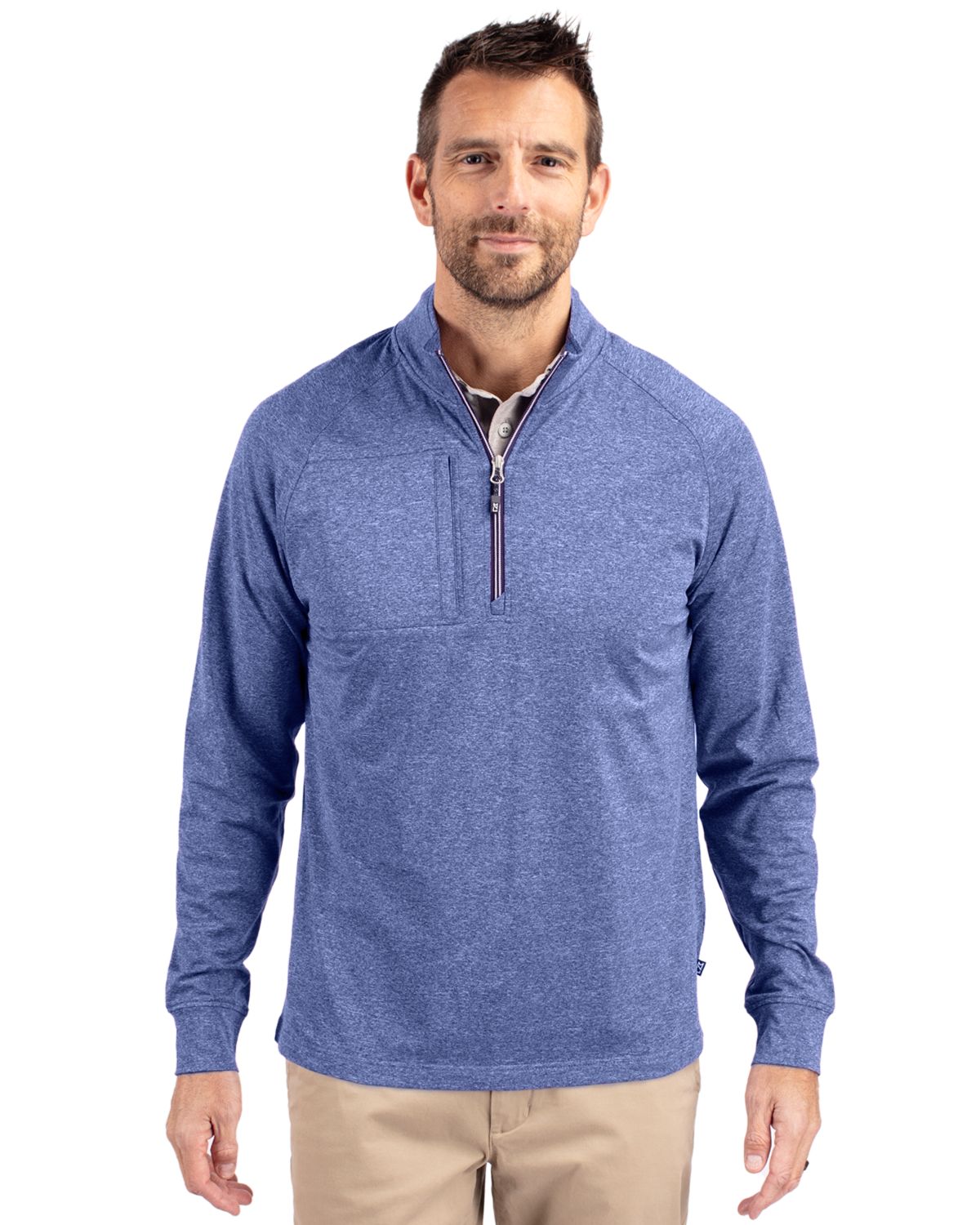 Cutter & Buck Adapt Recycled Soft Knit Stretch Mens Heathered Quarter Zip Pullover