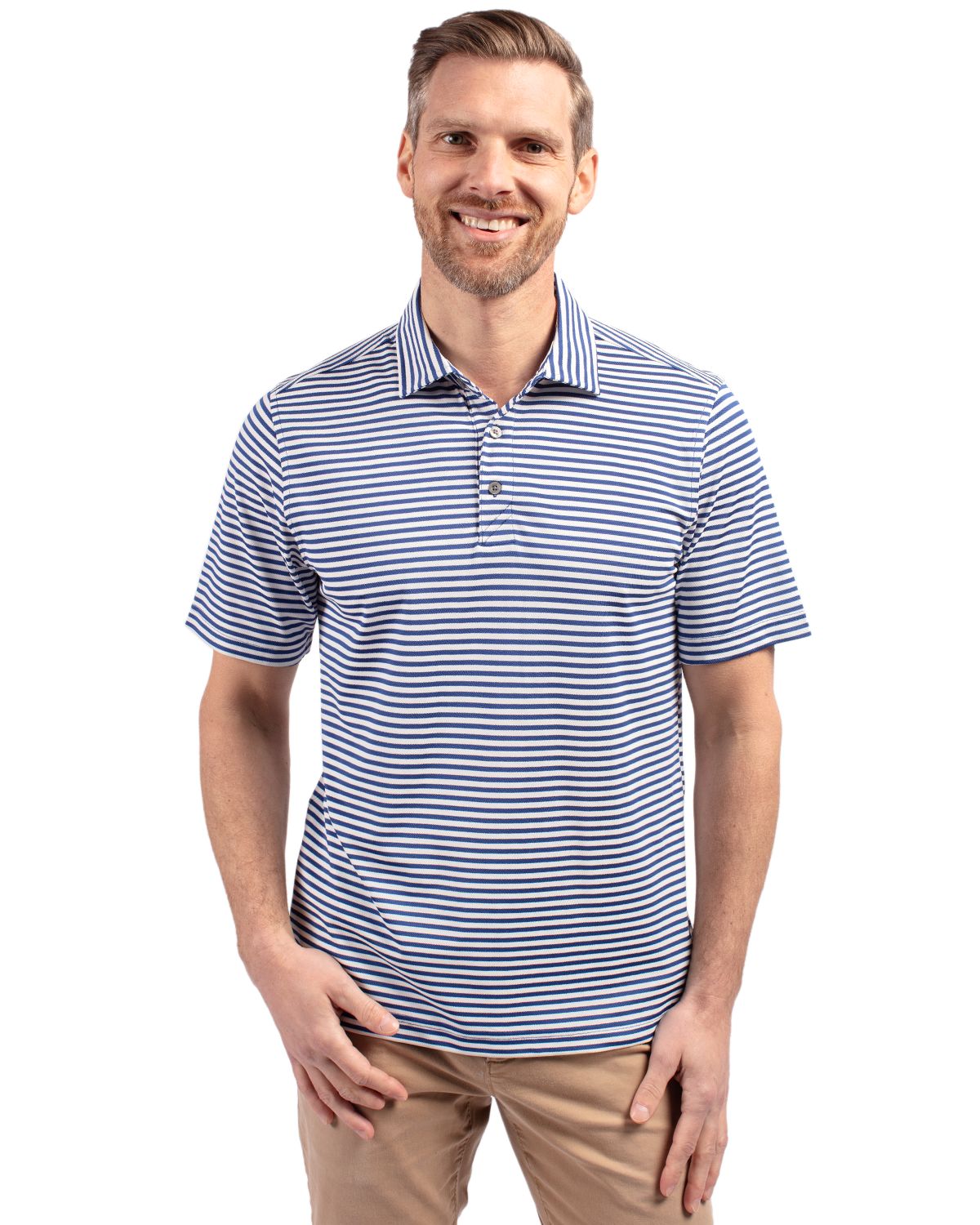 Cutter & Buck Virtue Recycled Stripe Featherlight Pique Mens Big & Tall Polo