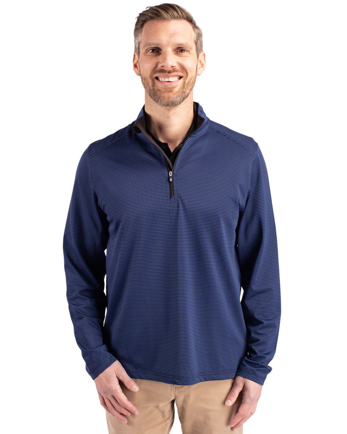 Cutter & Buck Virtue Recycled Micro Stripe Featherlight Pique Mens Big & Tall Quarter Zip Pullover