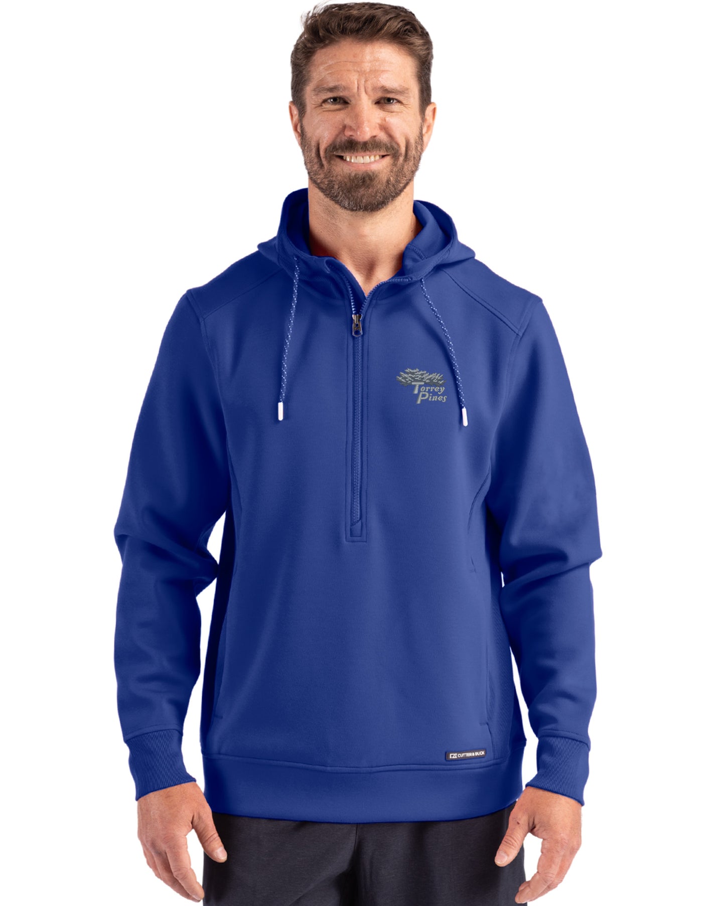 Torrey Pines Cutter & Buck Roam Recycled Buttery-Soft Knit Mens Half Zip Hooded Pullover