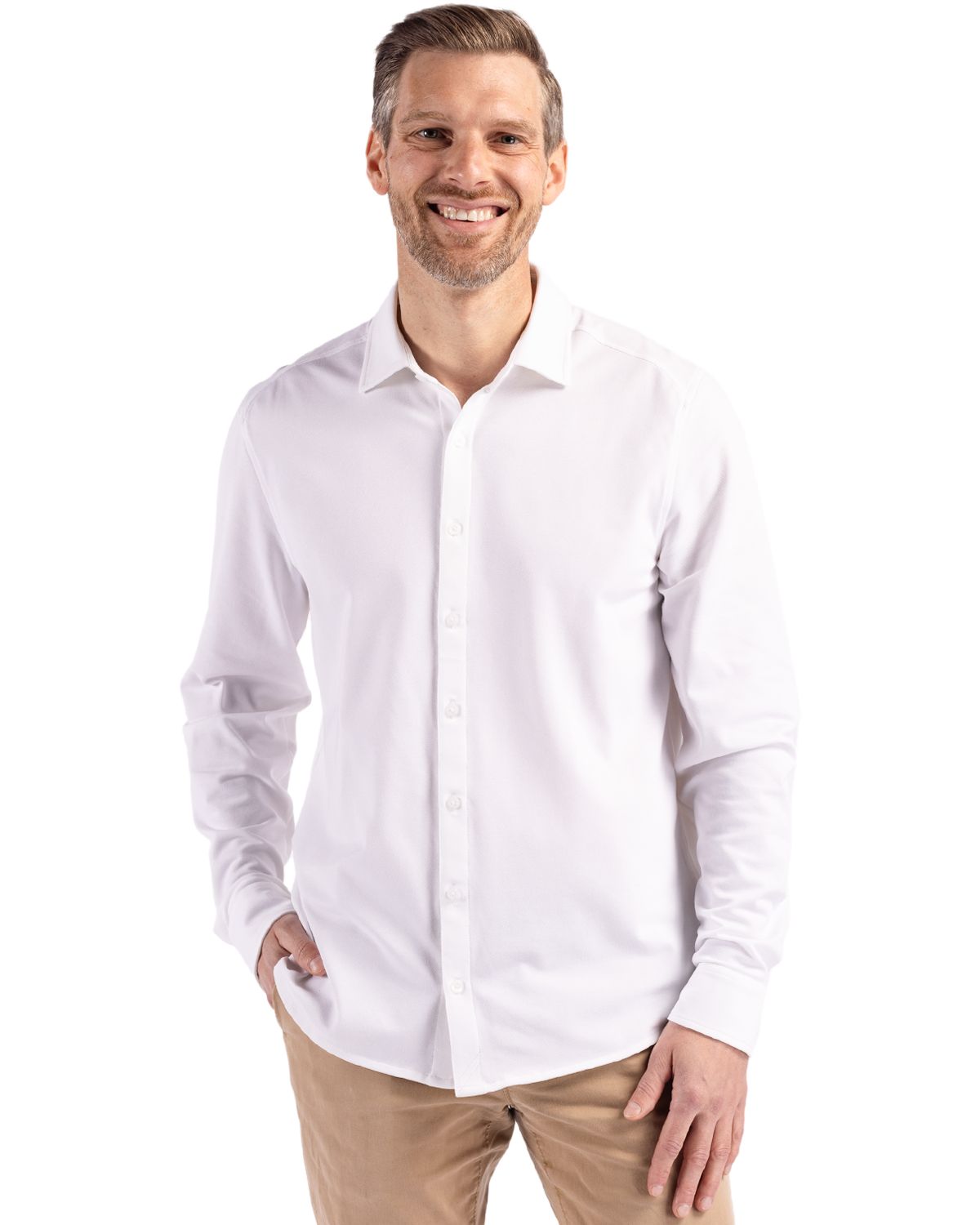 Cutter & Buck Advantage Recycled Cotton-Blend PiqueMensLong Sleeve ButtonDown Shirt