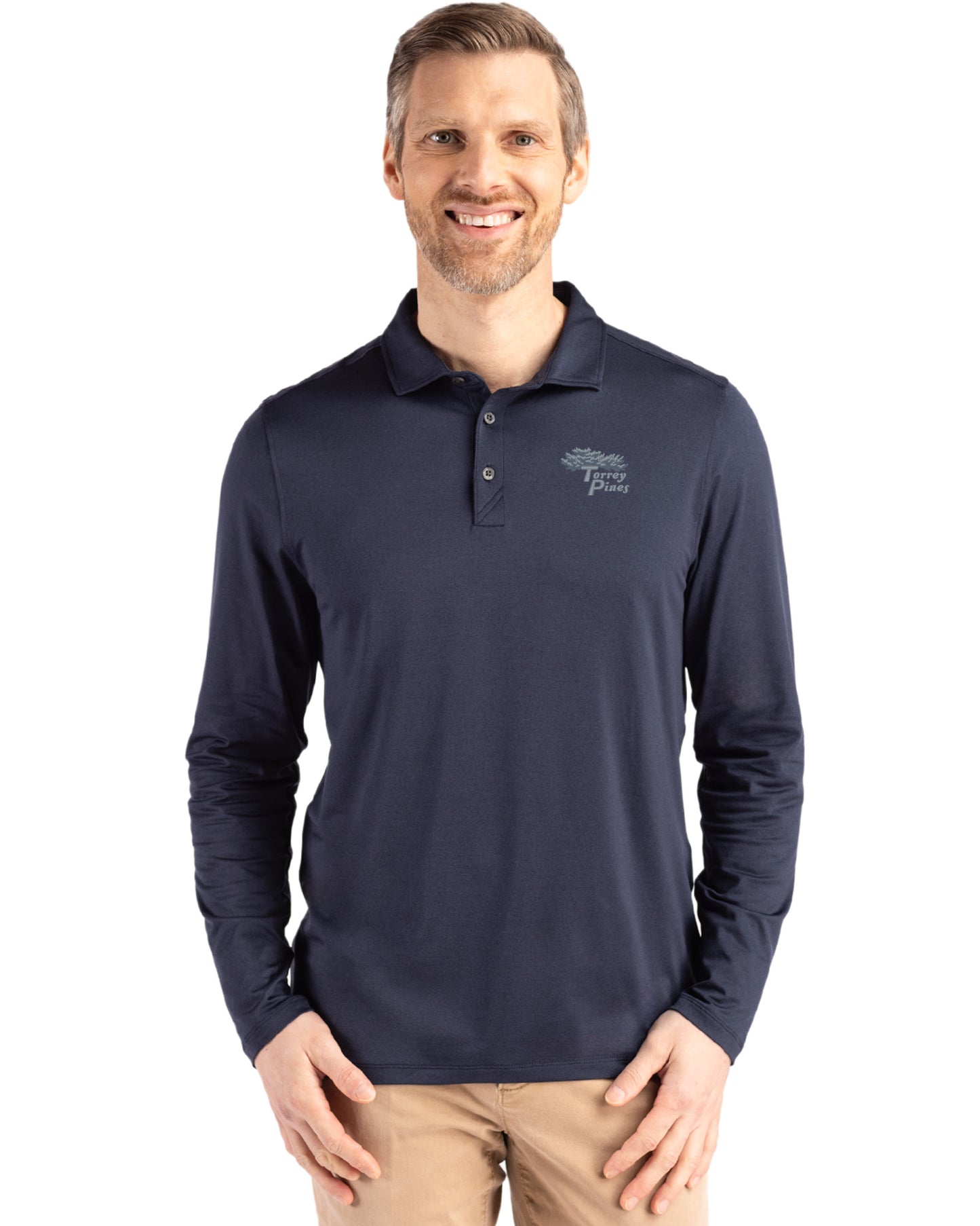 Torrey Pines Cutter & Buck Coastline Recycled Double Peached Mens Long Sleeve Polo
