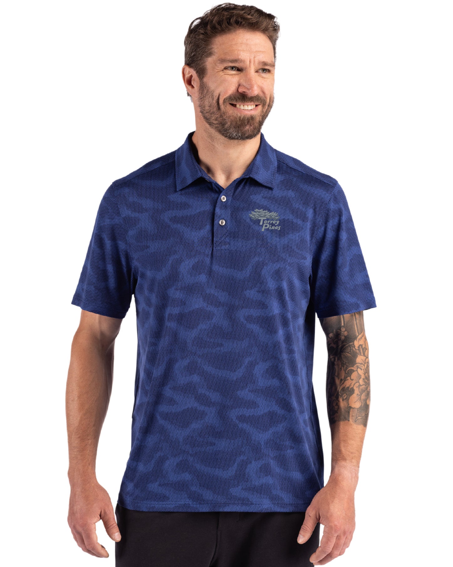Torrey Pines Cutter & Buck Coastline Recycled Double Peached Camo Print Mens Polo