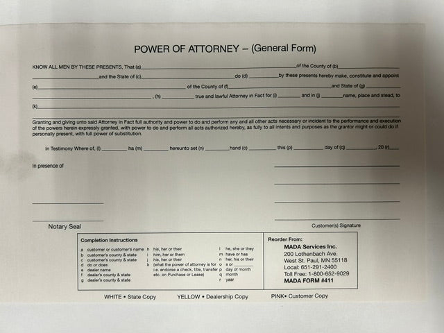 * Power Of Attorney Form (100 Pack)