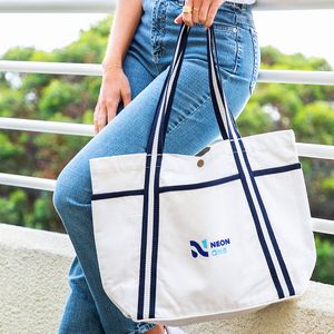 Natural/Navy Blue Logo Lifestyle View
