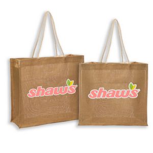 Recyclable Natural Shopping Jute Bag & Rope Handle W/ Gusset (15" x 14" x 6")