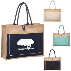 Cotton Stylish Shopping Pocket Jute Tote Bag W/ Gusset (17" x 13" x 5")