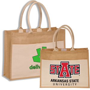Large Grocery Jute Tote Bags w/ Front Pocket & Gusset (17" x 13" x 6")