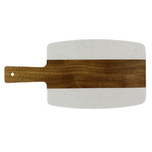7.5" x 15" Natural Acacia Wood & White Marble Cutting Board