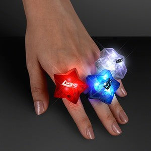 LED Assorted Red , White & Blue Star Bling Rings - PRINTED