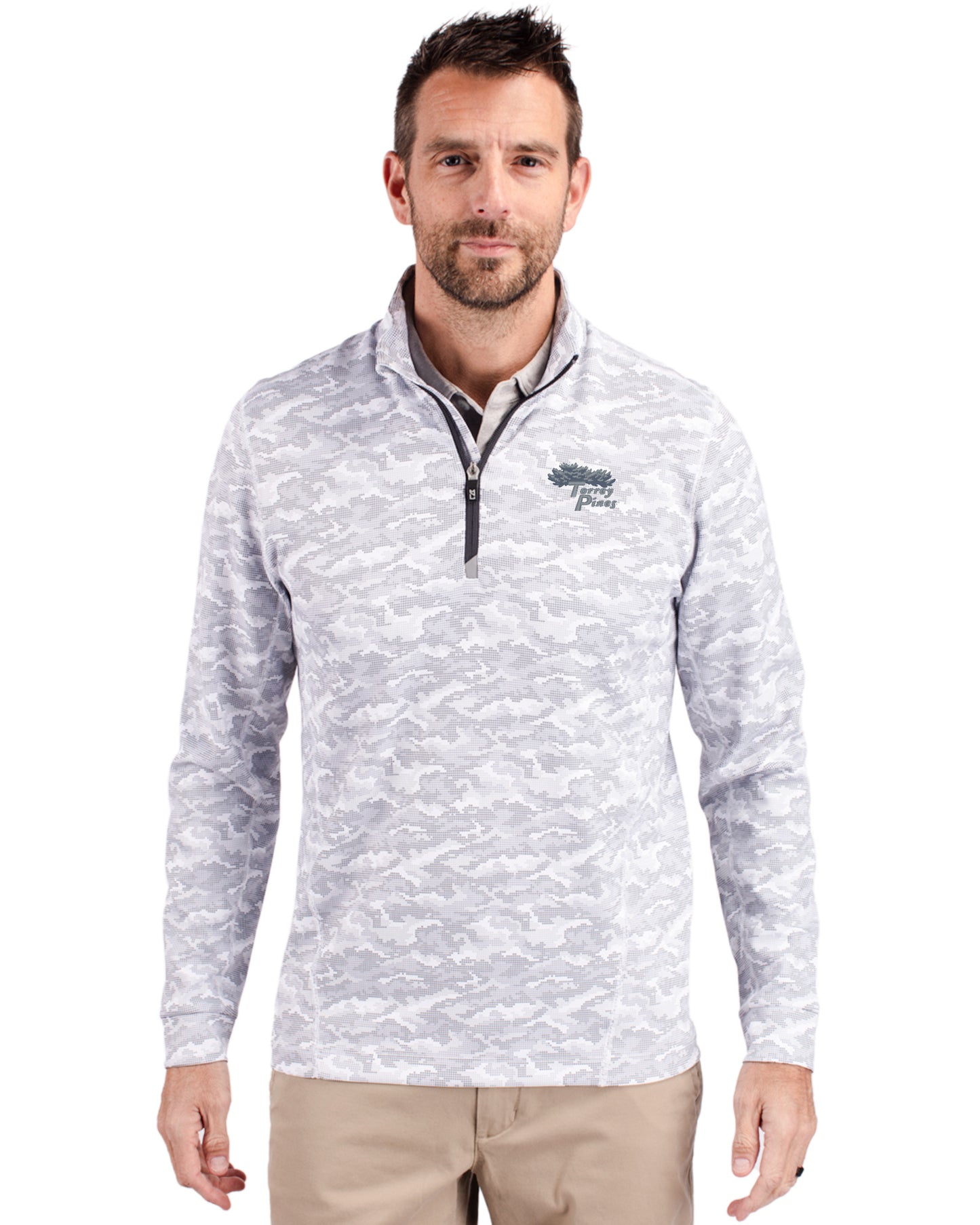 Torrey Pines Cutter & Buck Traverse Recycled Smooth Stretch Mens Big & Tall Camo Quarter Zip Pullover
