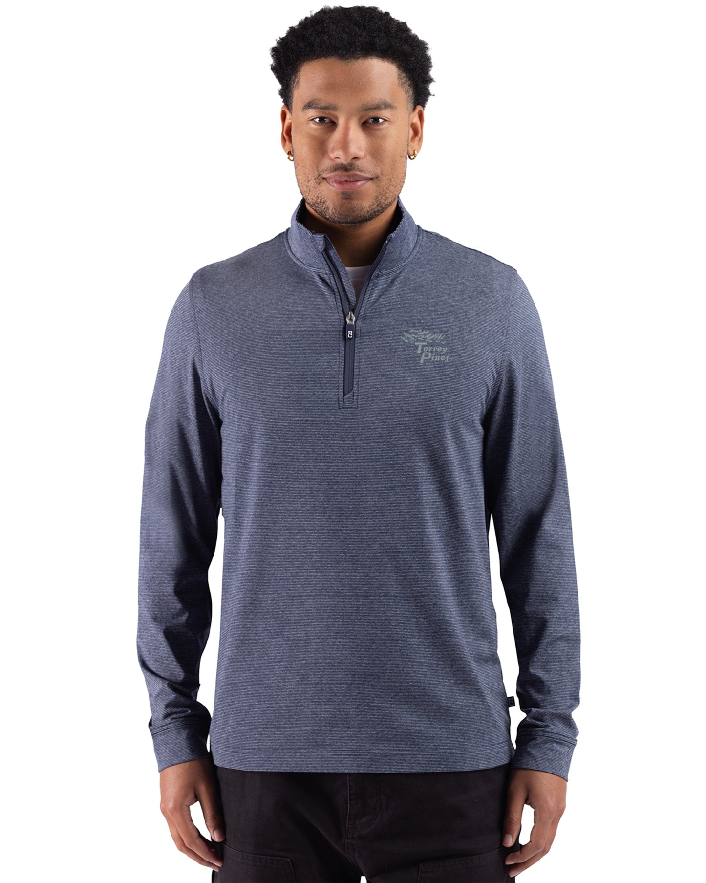 Torrey Pines Cutter & Buck Adapt Recycled Soft Knit Stripe Mens Big & Tall Quarter Zip Pullover