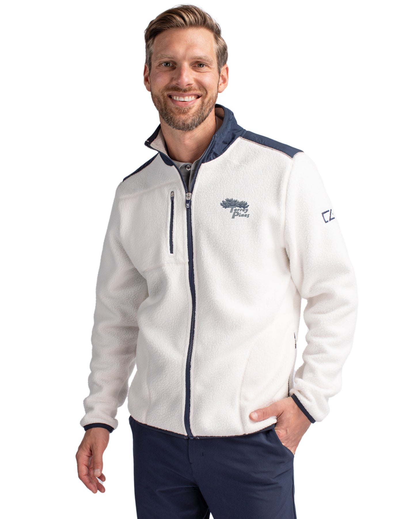 Torrey Pines Cutter & Buck Cascade Epic Comfort Recycled Sherpa Fleece Mens Big & Tall Full Zip Jacket