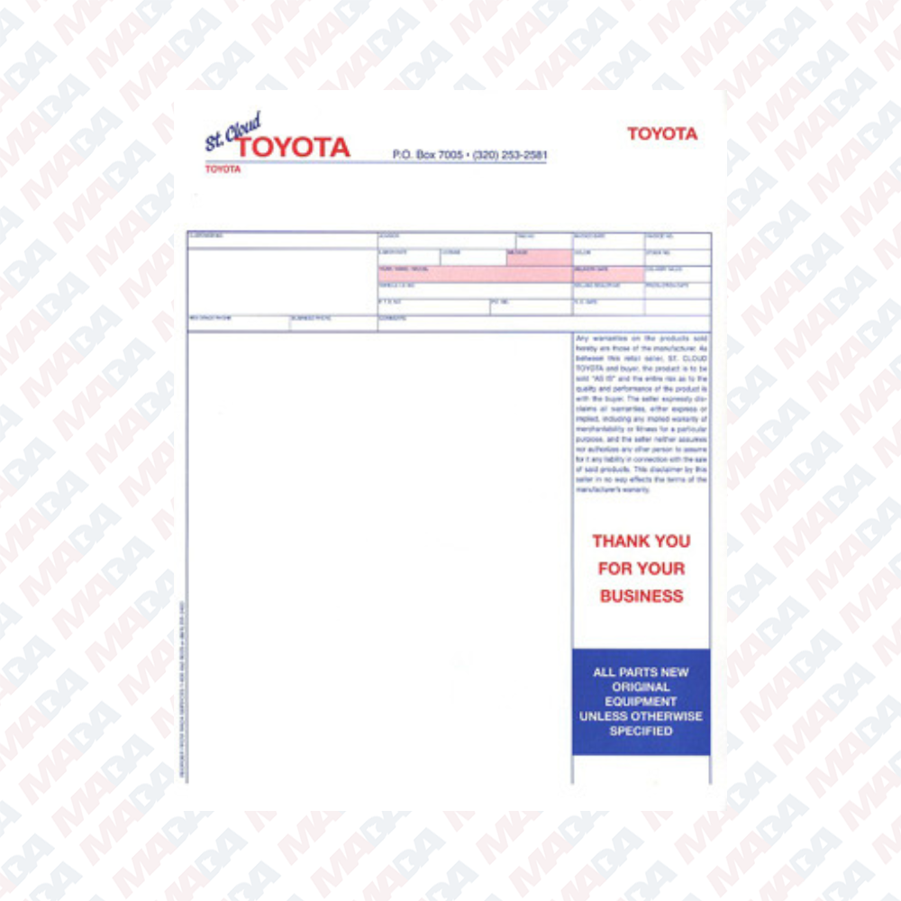 Cashier Invoice - St. Cloud Toyota (1 pack)