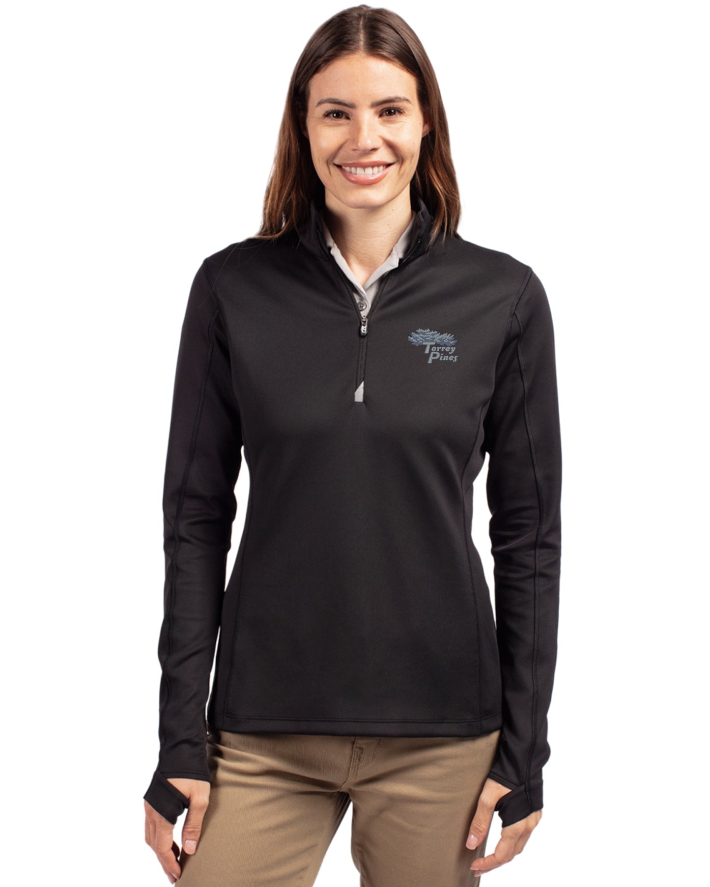 Torrey Pines Cutter & Buck Traverse Recycled Smooth Stretch Womens Quarter Zip Pullover