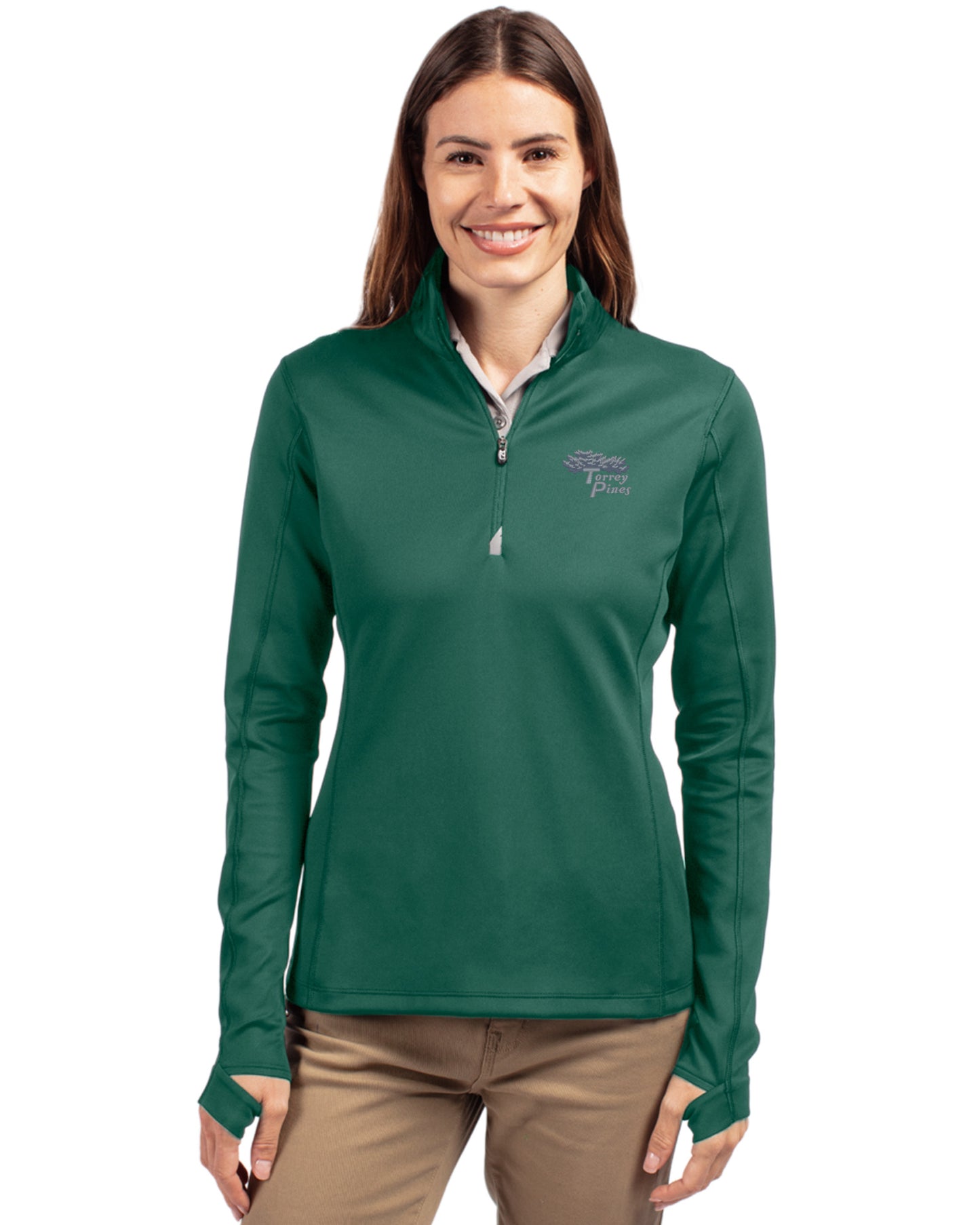 Torrey Pines Cutter & Buck Traverse Recycled Smooth Stretch Womens Quarter Zip Pullover