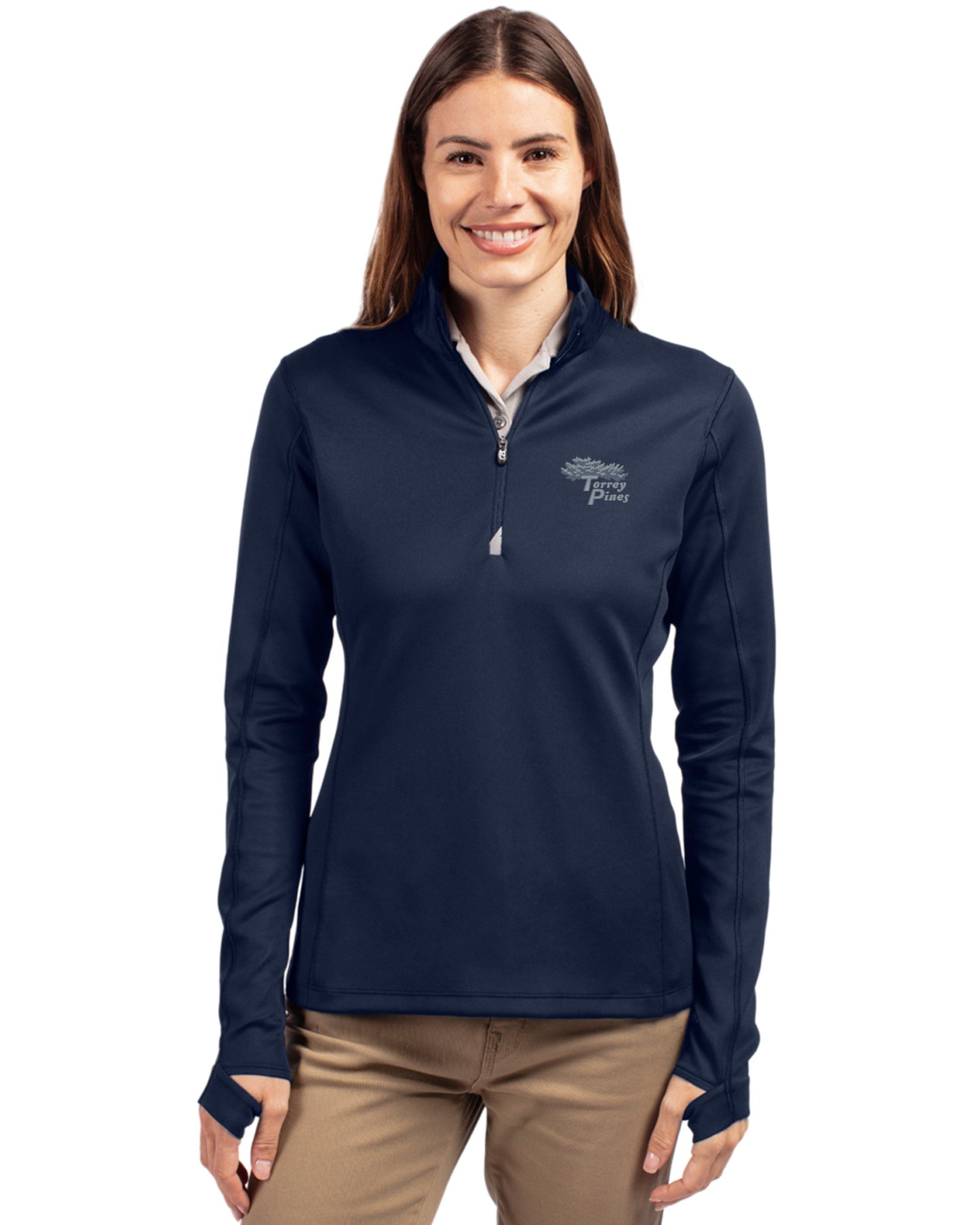Torrey Pines Cutter & Buck Traverse Recycled Smooth Stretch Womens Quarter Zip Pullover
