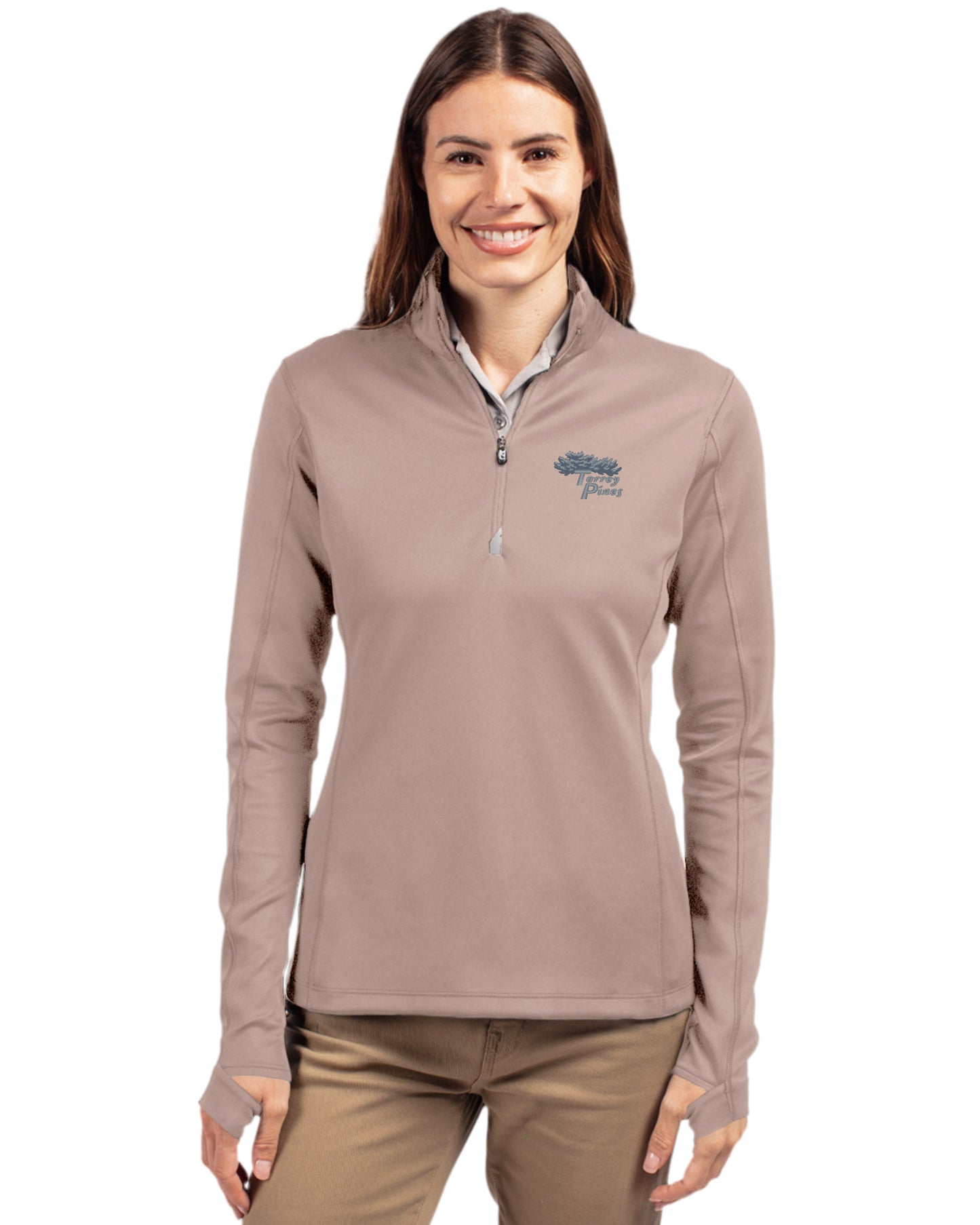 Torrey Pines Cutter & Buck Traverse Recycled Smooth Stretch Womens Quarter Zip Pullover