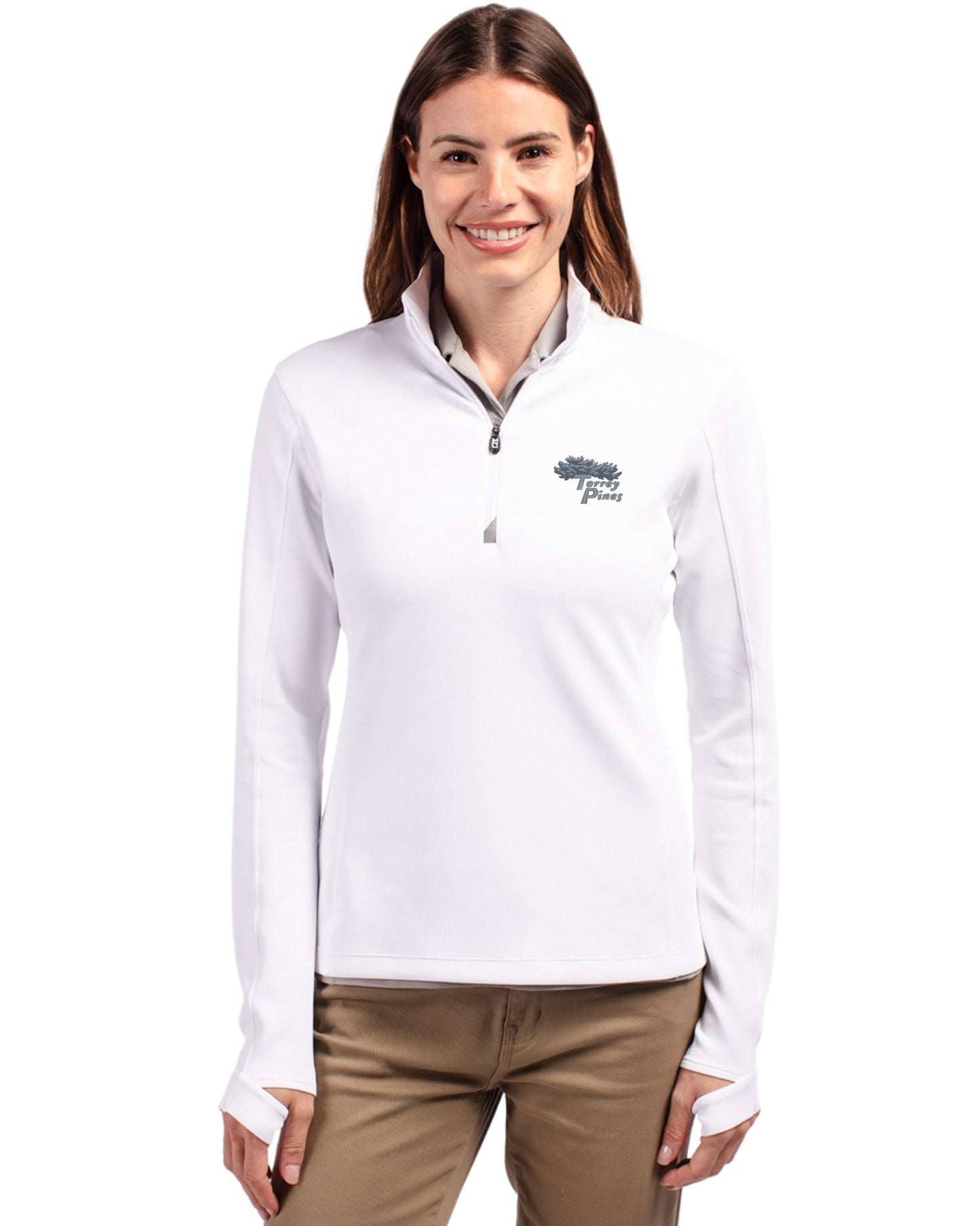Torrey Pines Cutter & Buck Traverse Recycled Smooth Stretch Womens Quarter Zip Pullover