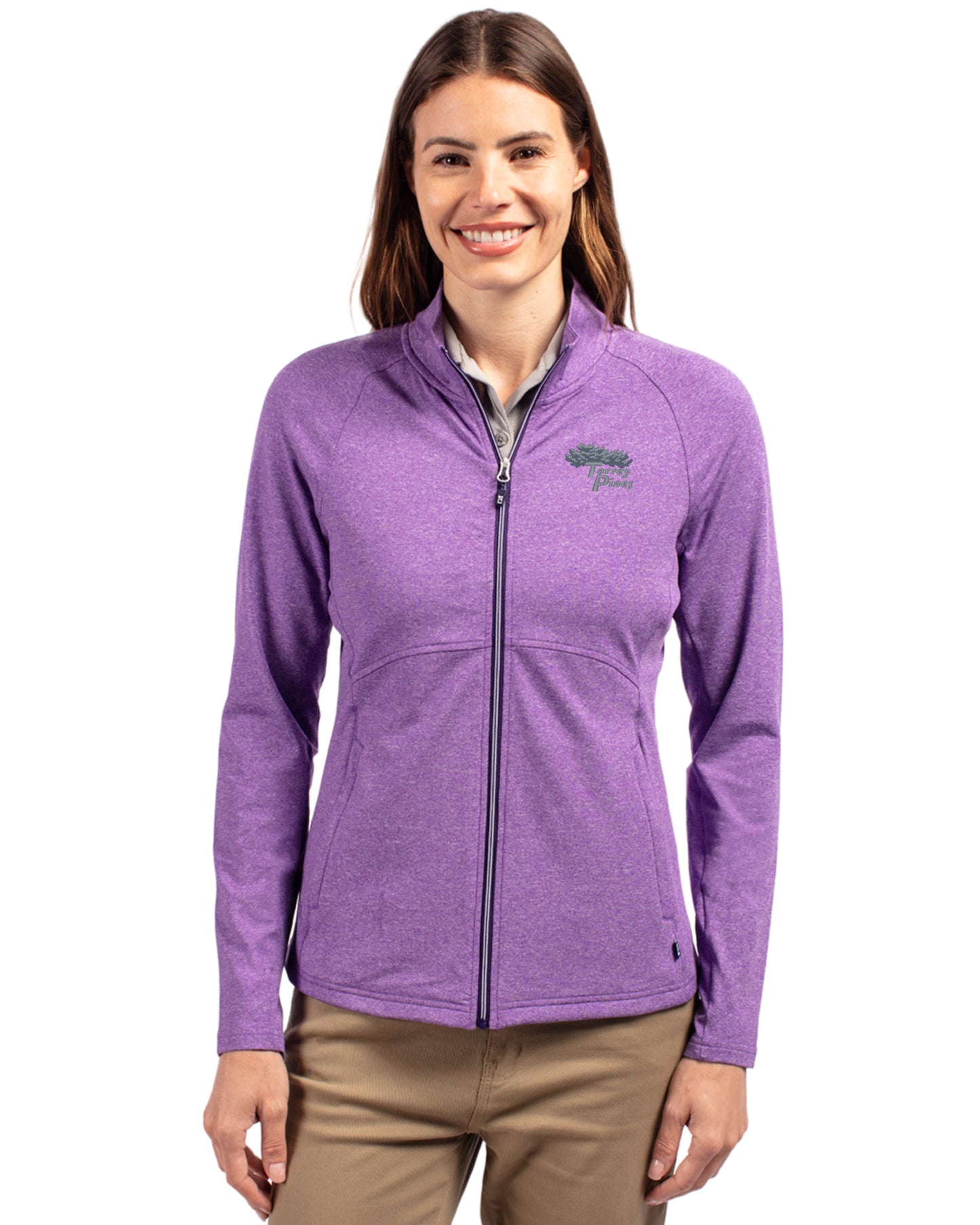 Torrey Pines Cutter & Buck Adapt Recycled Soft Knit Stretch Womens Heathered Full Zip Jacket