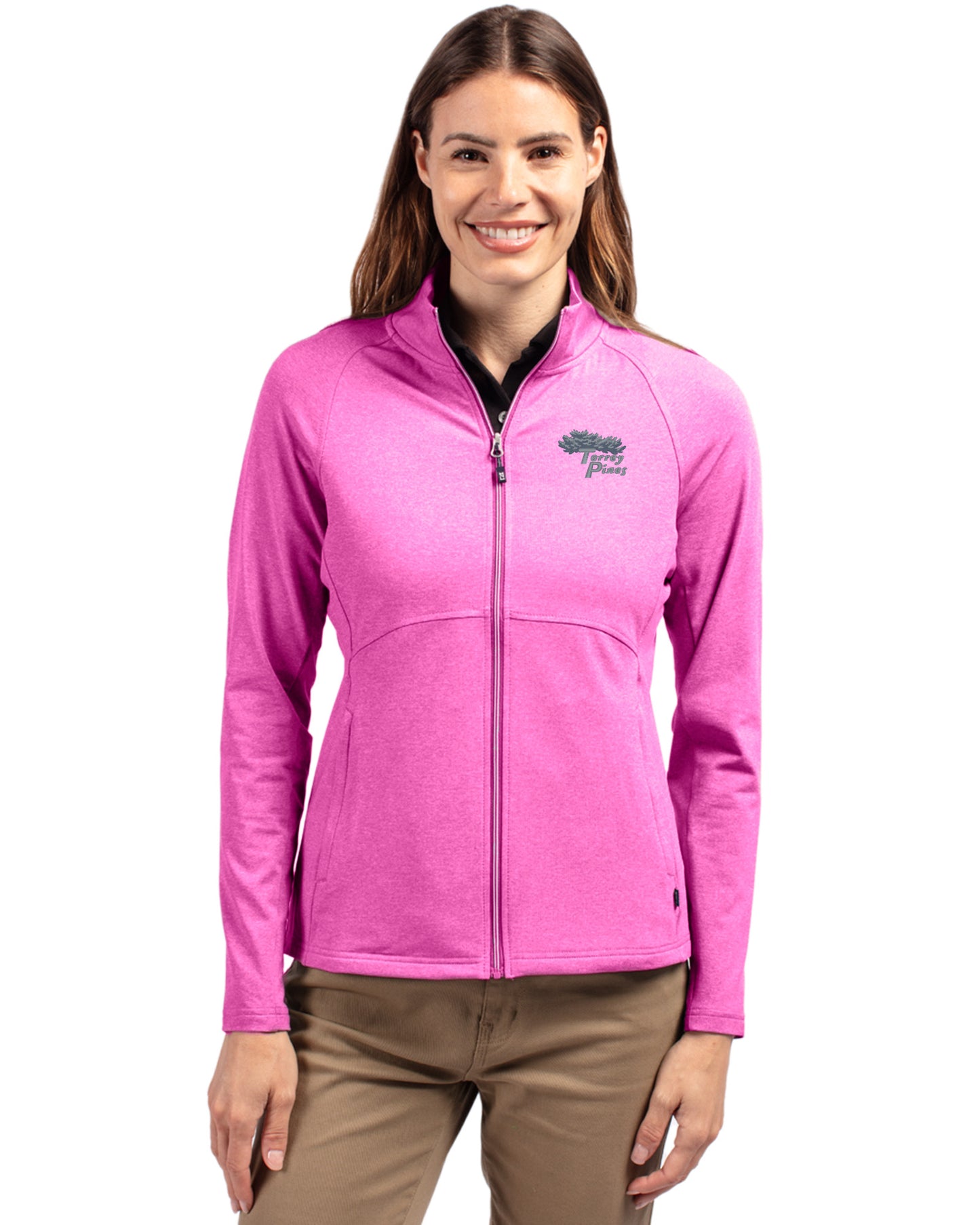 Torrey Pines Cutter & Buck Adapt Recycled Soft Knit Stretch Womens Heathered Full Zip Jacket