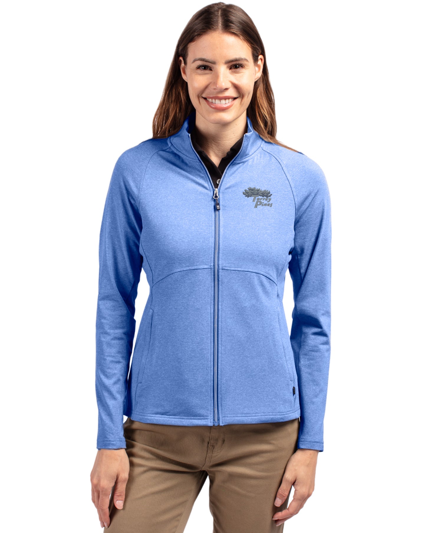 Torrey Pines Cutter & Buck Adapt Recycled Soft Knit Stretch Womens Heathered Full Zip Jacket