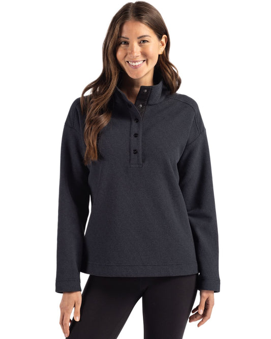 Cutter & Buck Hunts Point Recycled Fleece Womens Hybrid Snap Placket Pullover