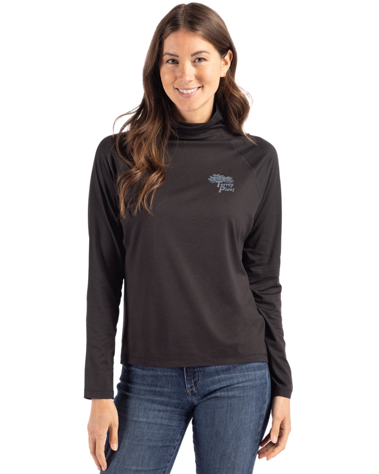 Torrey Pines Cutter & Buck Coastline Recycled Double Peached Womens Funnel Neck Pullover