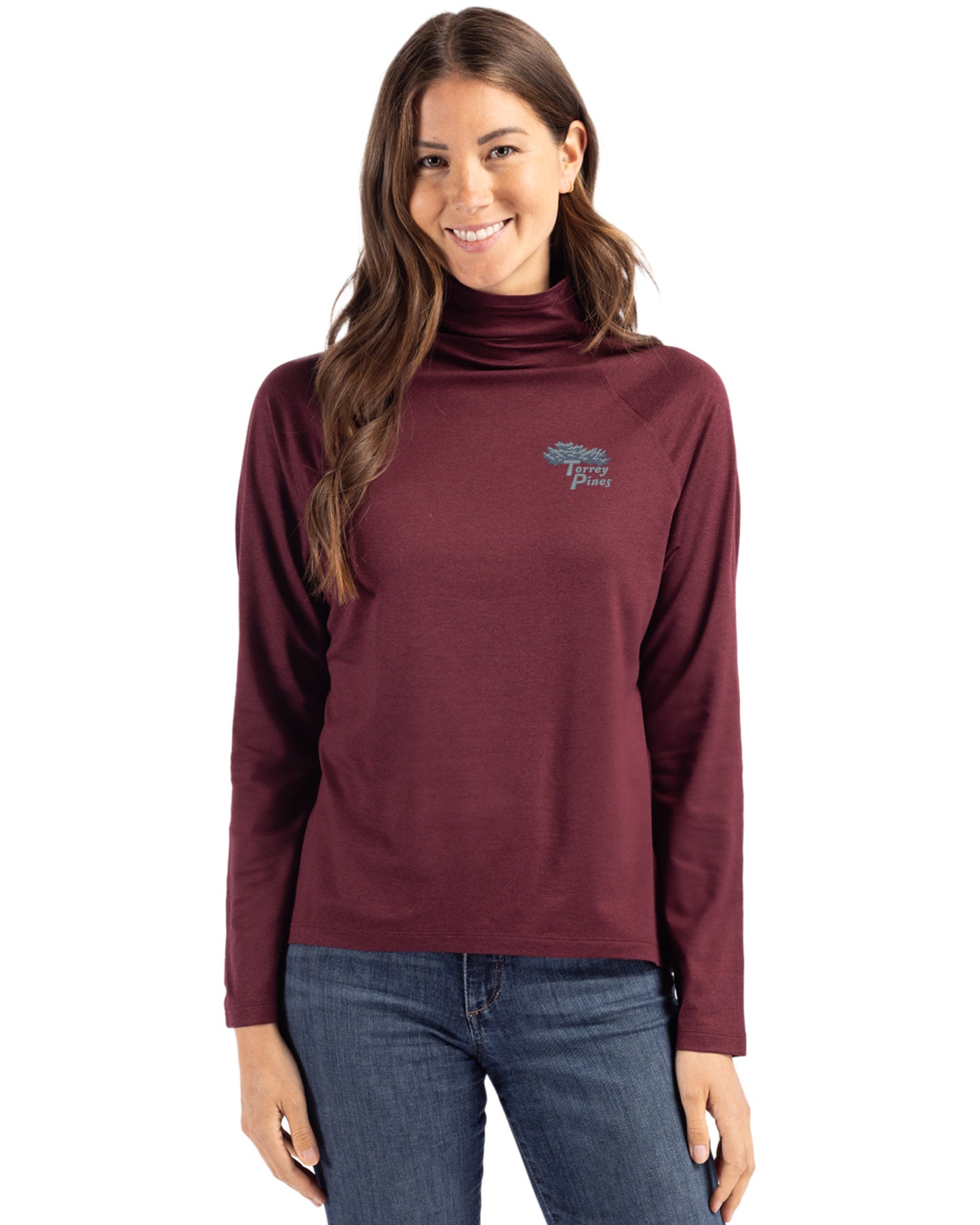 Torrey Pines Cutter & Buck Coastline Recycled Double Peached Womens Funnel Neck Pullover