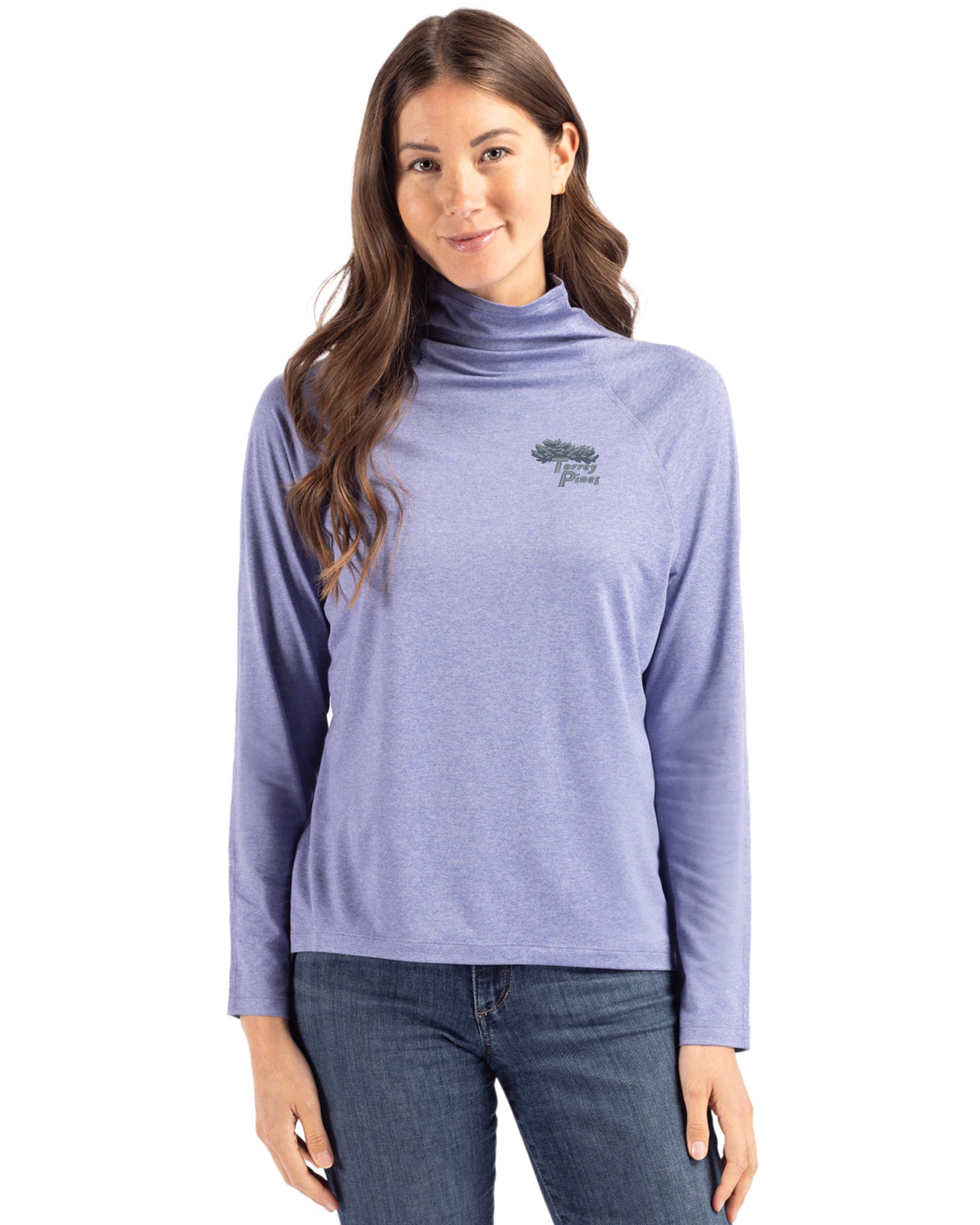 Torrey Pines Cutter & Buck Coastline Recycled Double Peached Womens Funnel Neck Pullover
