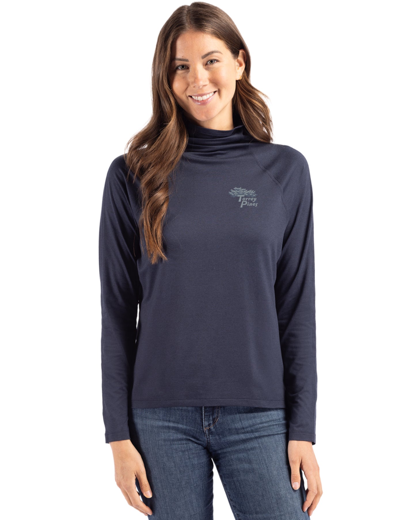 Torrey Pines Cutter & Buck Coastline Recycled Double Peached Womens Funnel Neck Pullover