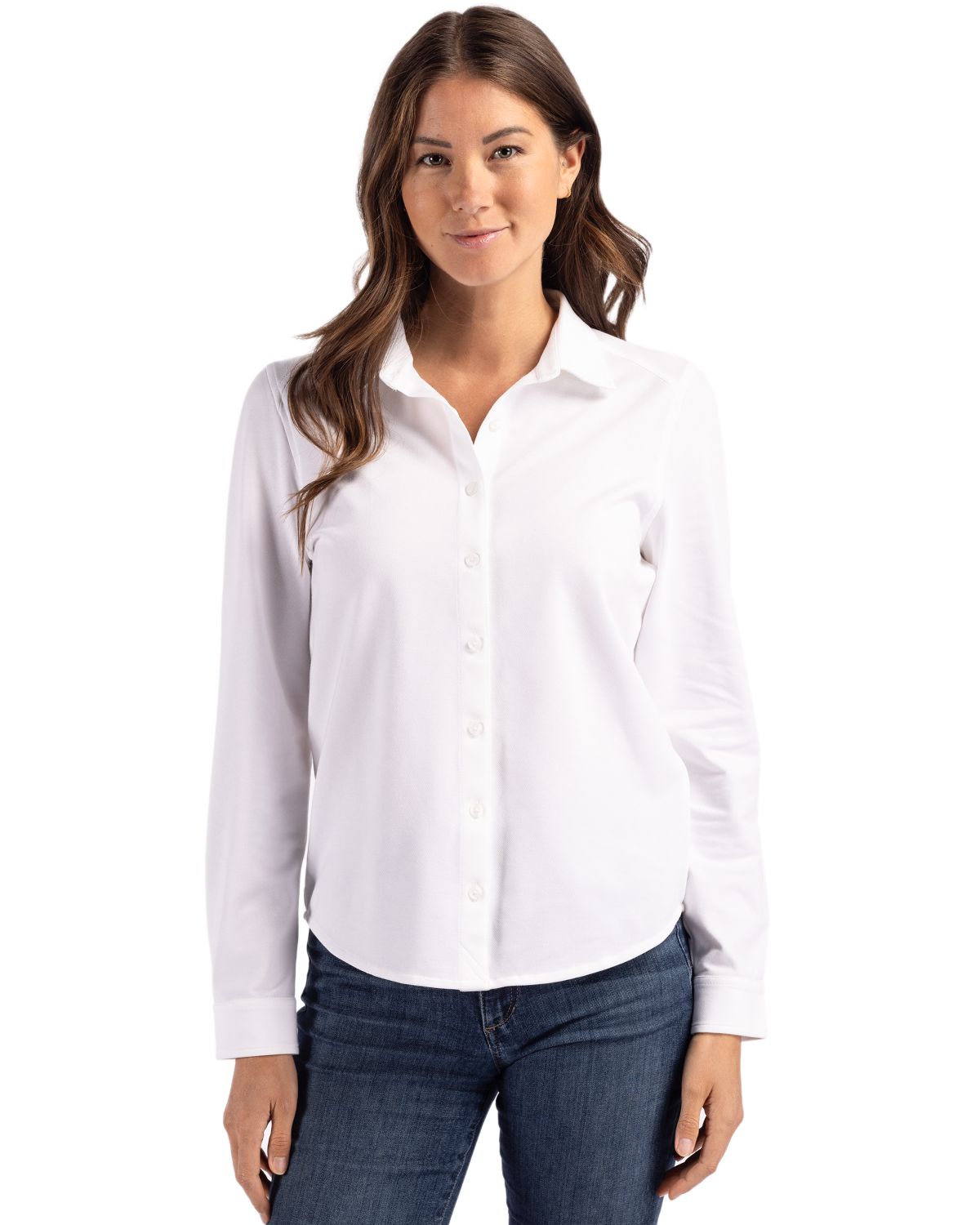 Cutter & Buck Advantage Recycled Cotton-Blend PiqueWomensLong Sleeve ButtonDown Shirt