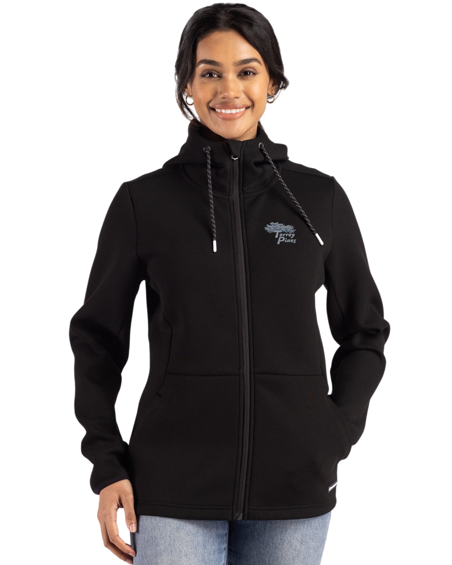 Torrey Pines Cutter & Buck Roam Recycled Buttery-Soft Knit Womens Full Zip Hooded Jacket