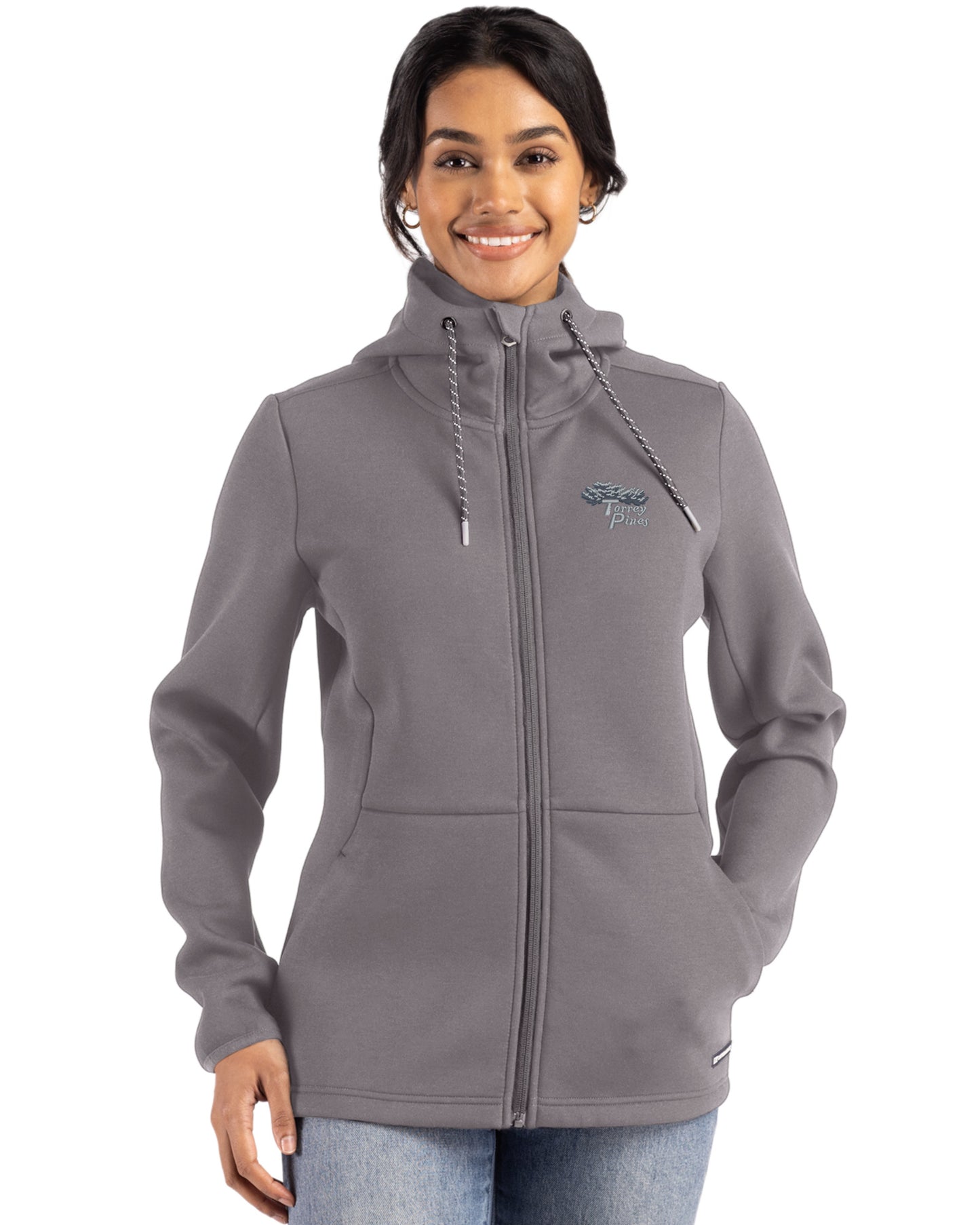Torrey Pines Cutter & Buck Roam Recycled Buttery-Soft Knit Womens Full Zip Hooded Jacket