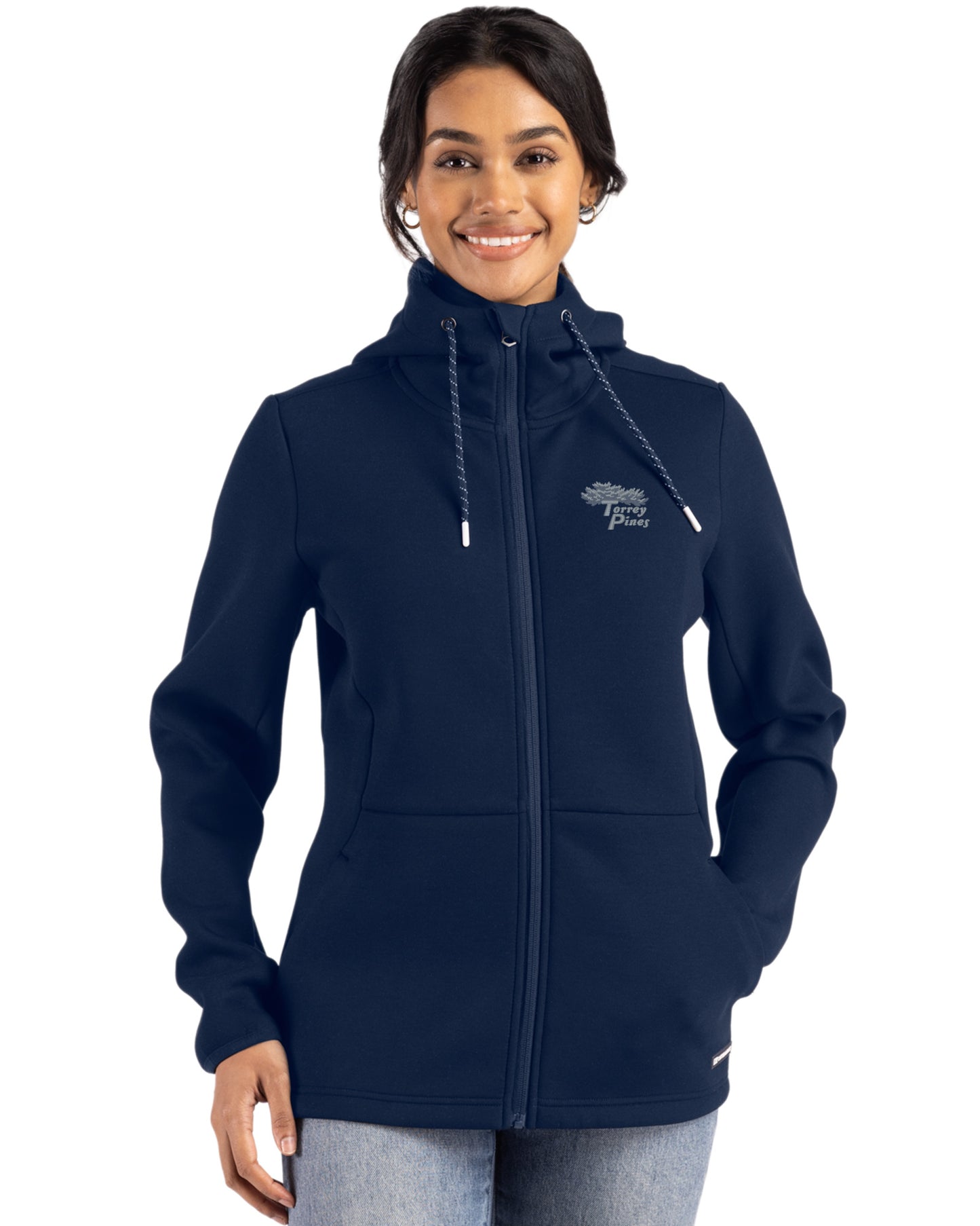 Torrey Pines Cutter & Buck Roam Recycled Buttery-Soft Knit Womens Full Zip Hooded Jacket