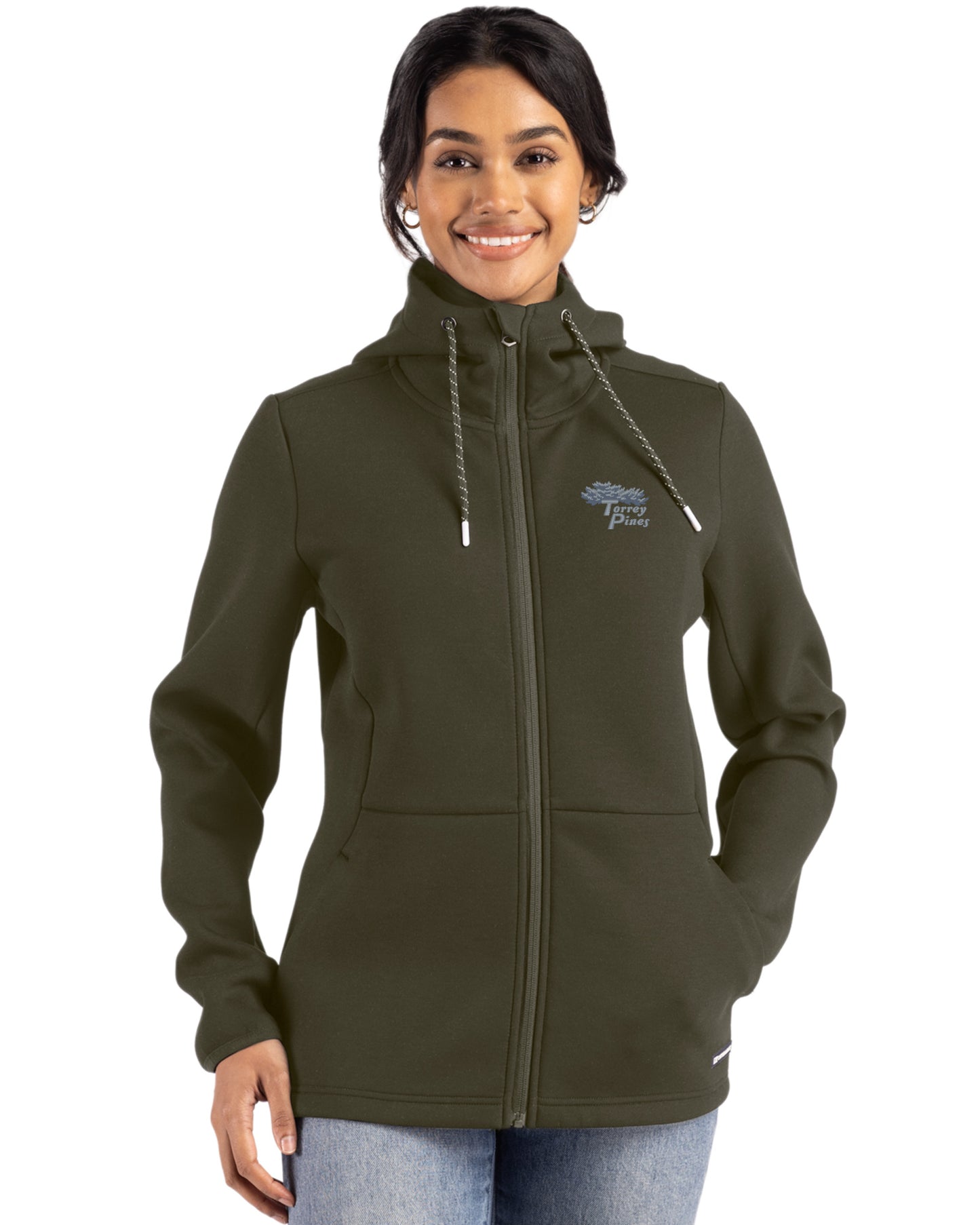 Torrey Pines Cutter & Buck Roam Recycled Buttery-Soft Knit Womens Full Zip Hooded Jacket